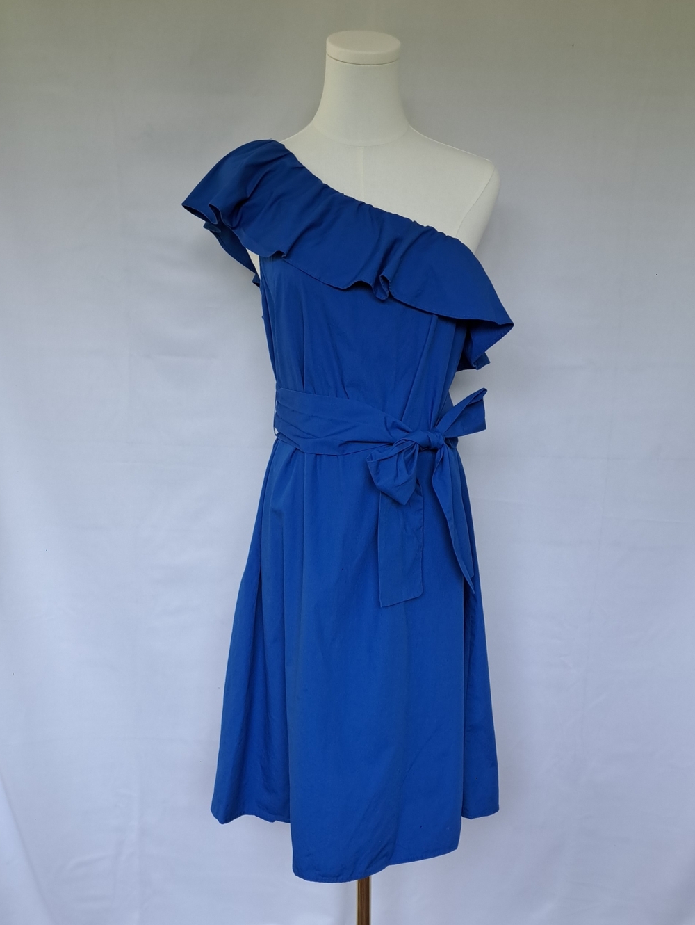 Banana Republic 100% Cotton Cobalt Blue Corsica One Shoulder Dress Santorini S‎